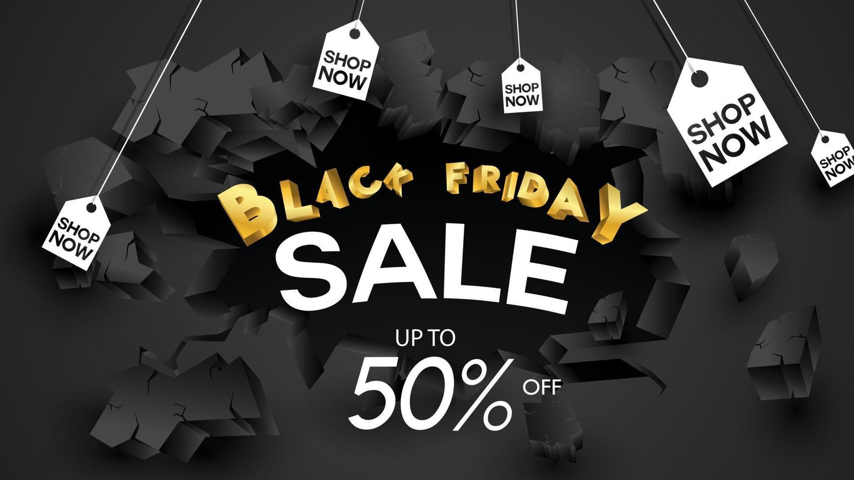 Black friday sale banner background black and gold 50 percent discount offer vector