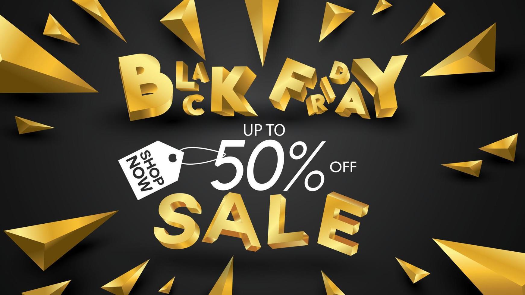 Black friday sale banner background black and gold 50 percent discount offer vector