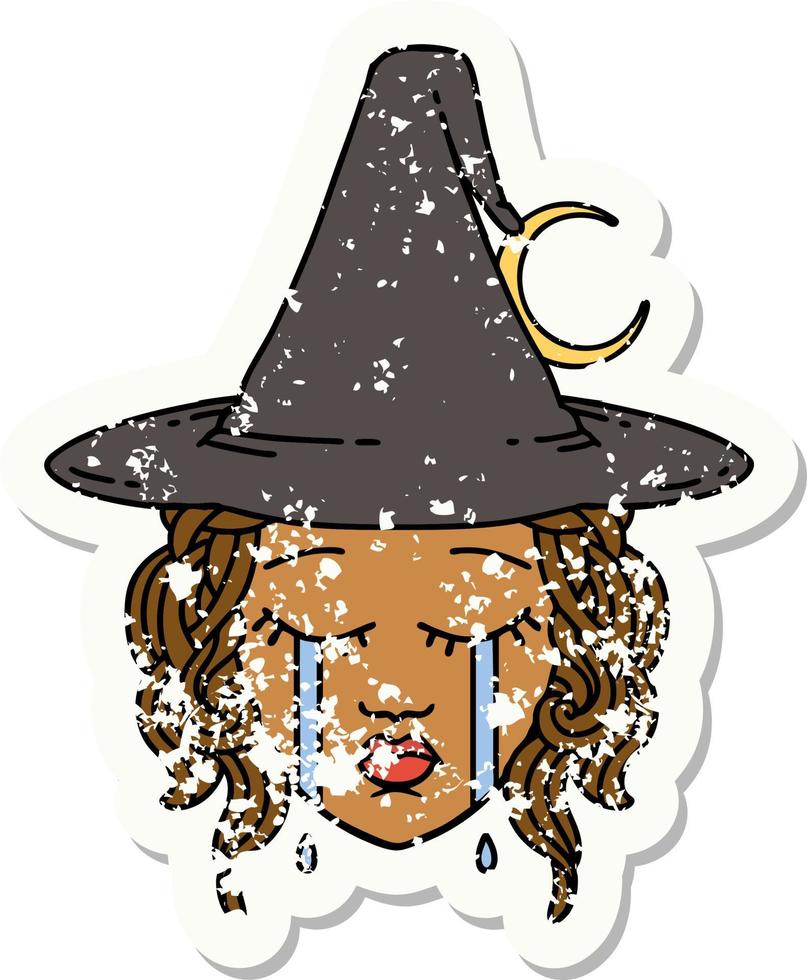 Retro Tattoo Style crying human witch character vector