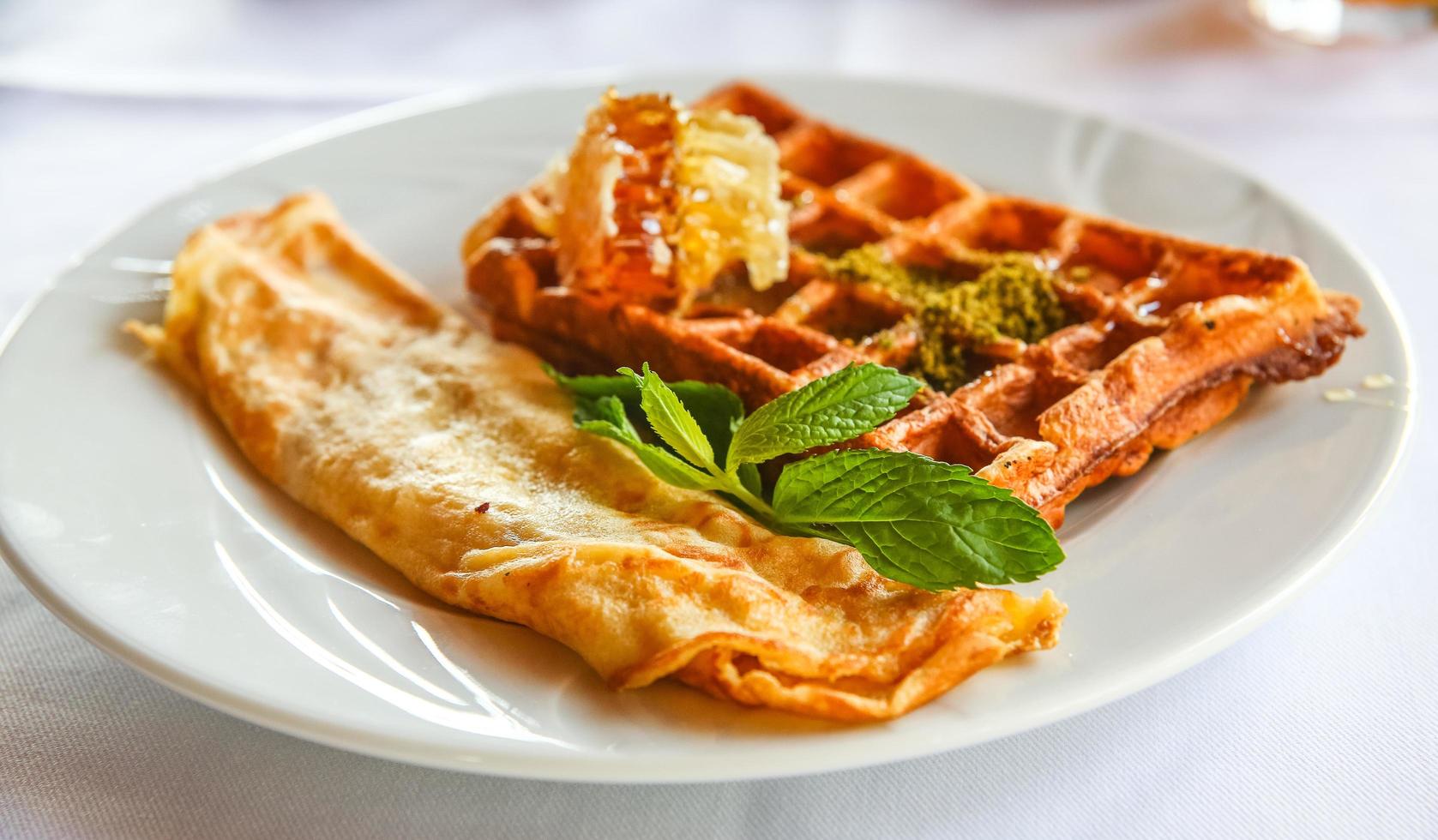 Belgian waffle on the plate photo