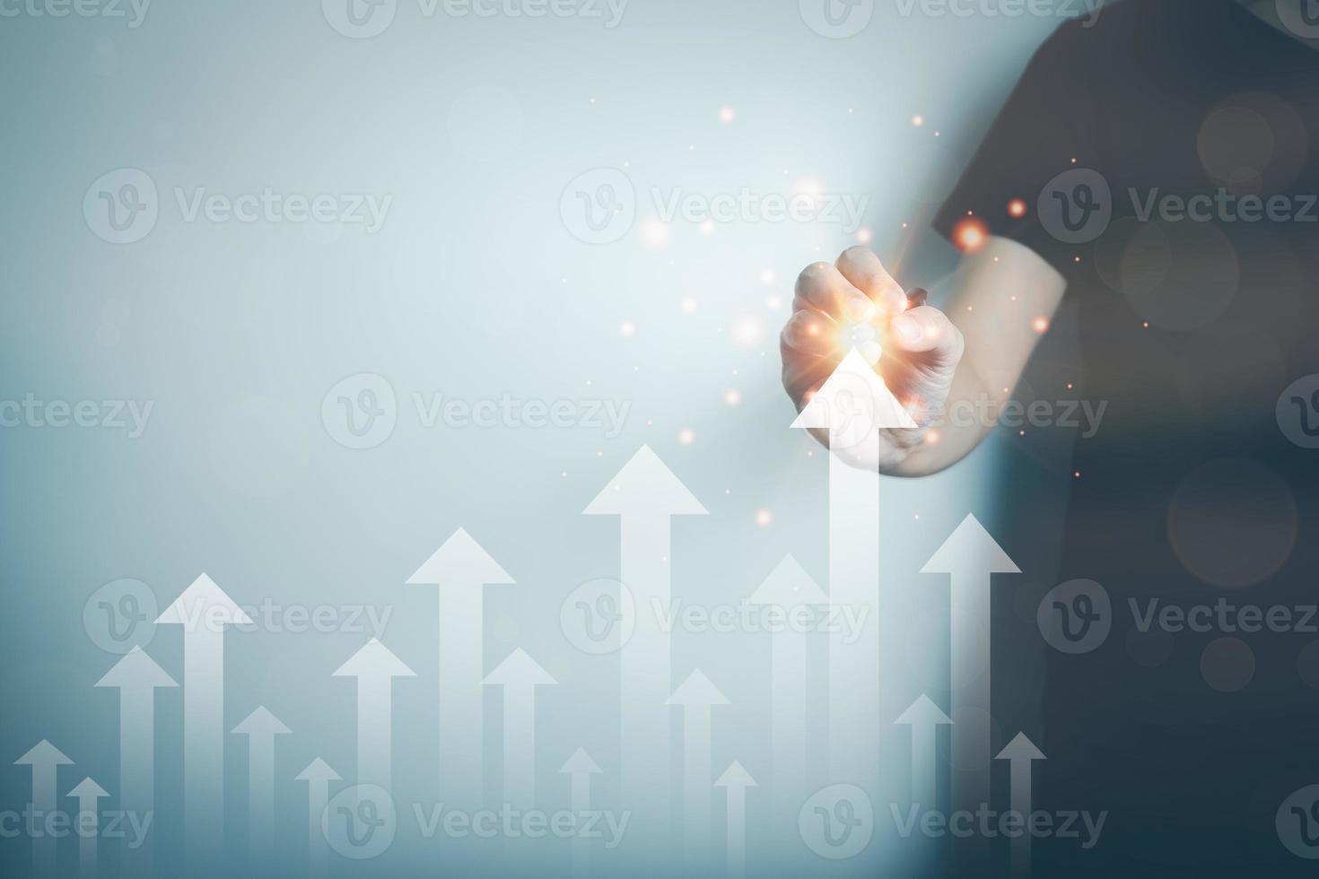 Businessman plan to achieve goals, Plan Do Check Act PDCA, review of operational procedure, evaluation of result, good organizational structure,  plan the steps to realize goal. photo