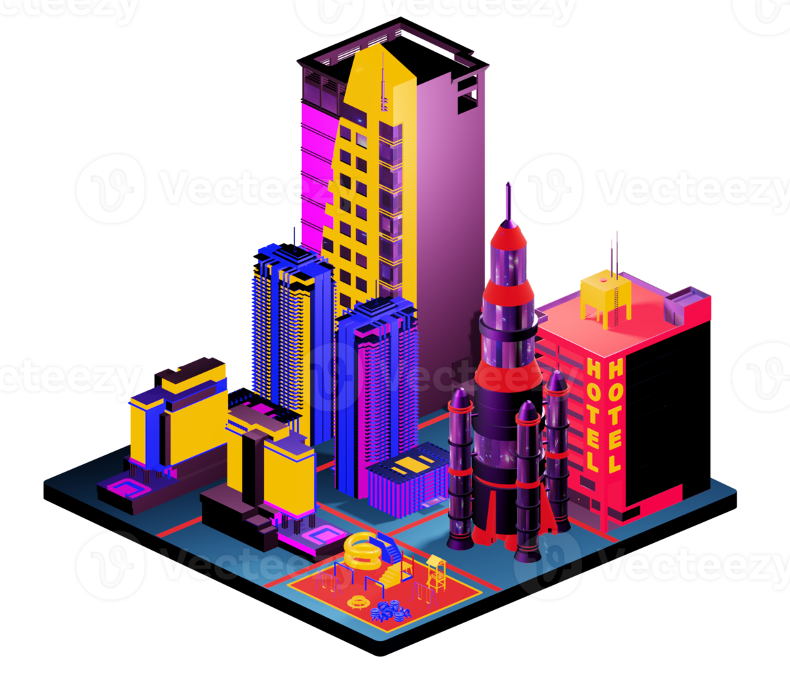 Retro isometric building png