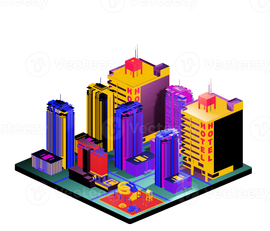 edificio isométrico en estilo retro png