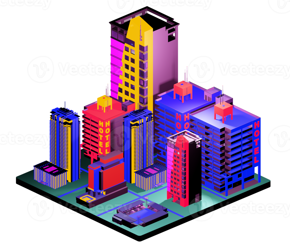 edificio isométrico en estilo retro png