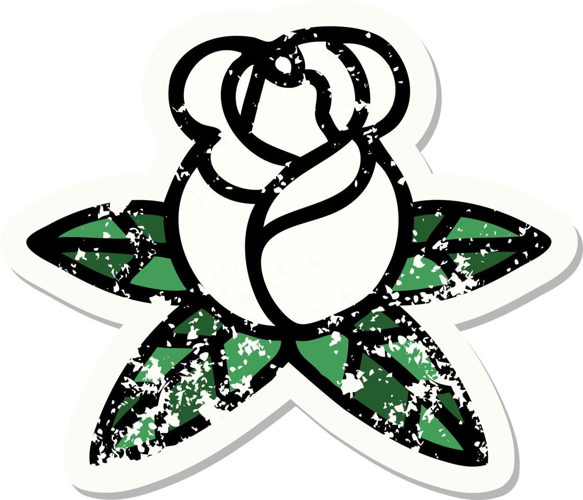 distressed sticker tattoo in traditional style of a single rose vector