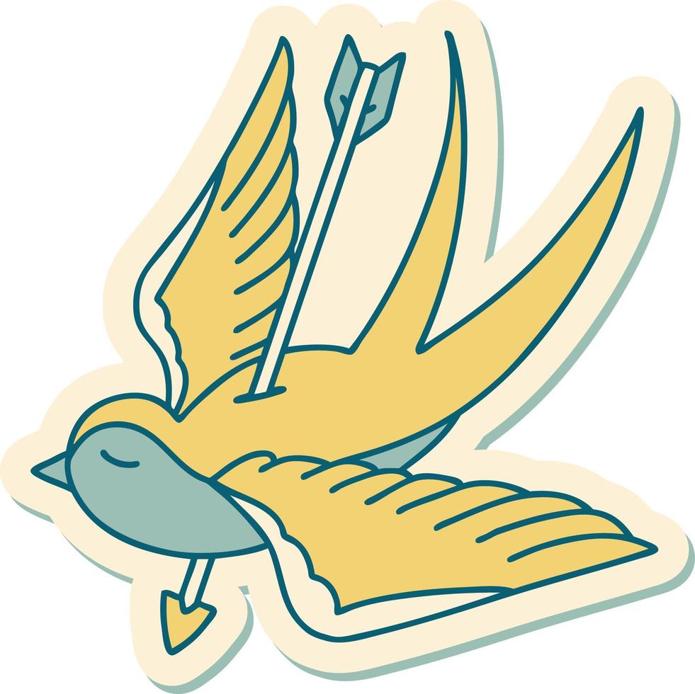 sticker of tattoo in traditional style of a swallow shot through with arrow vector