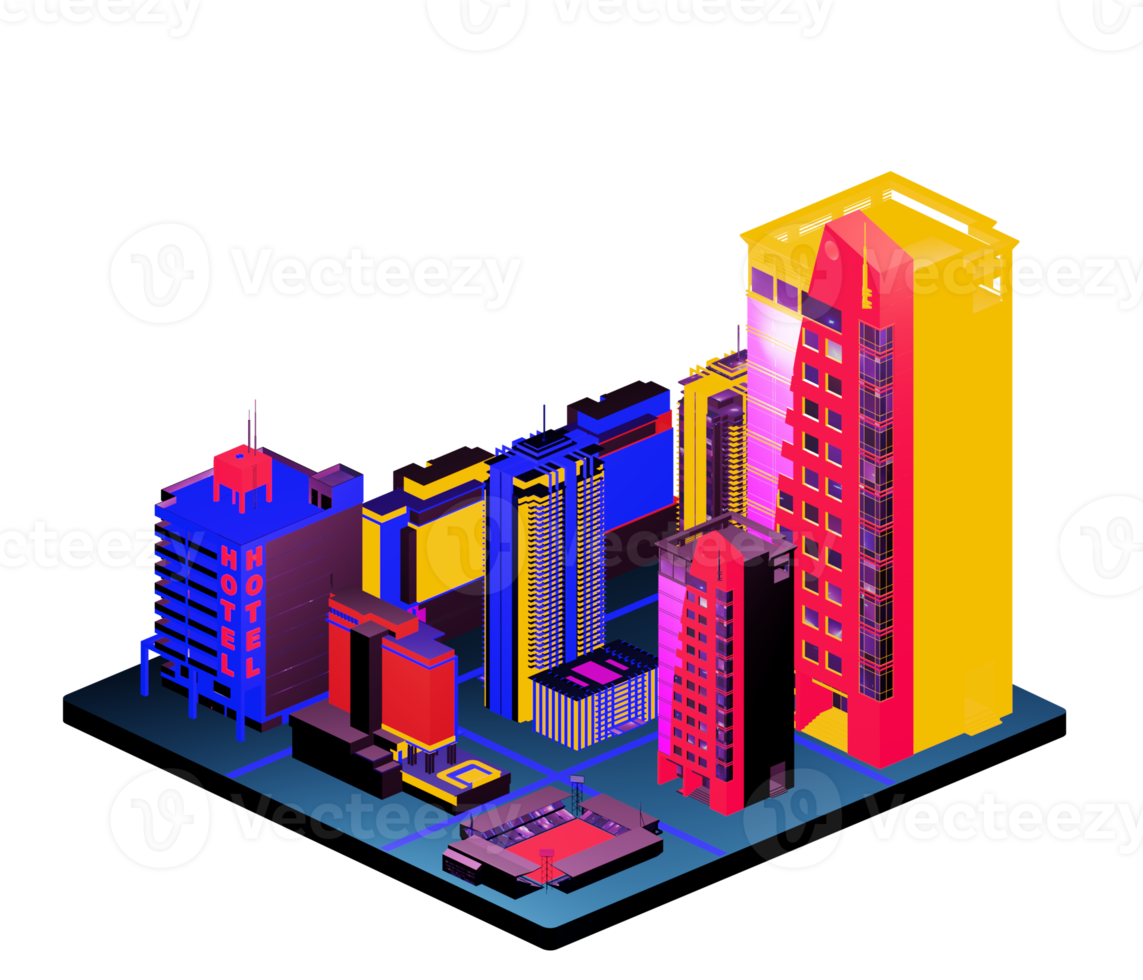 edifício isométrico em estilo retrô png