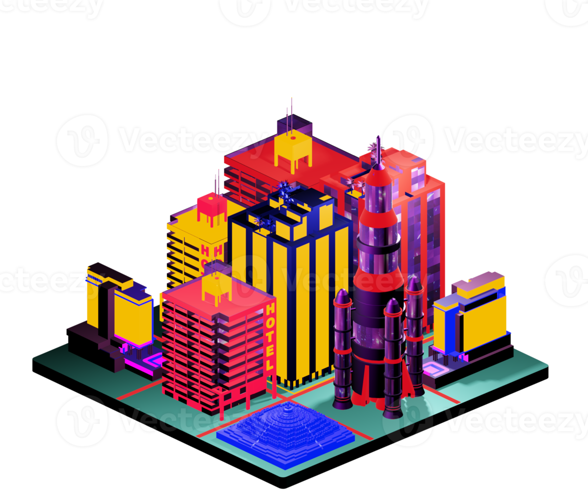 Retro isometric building png