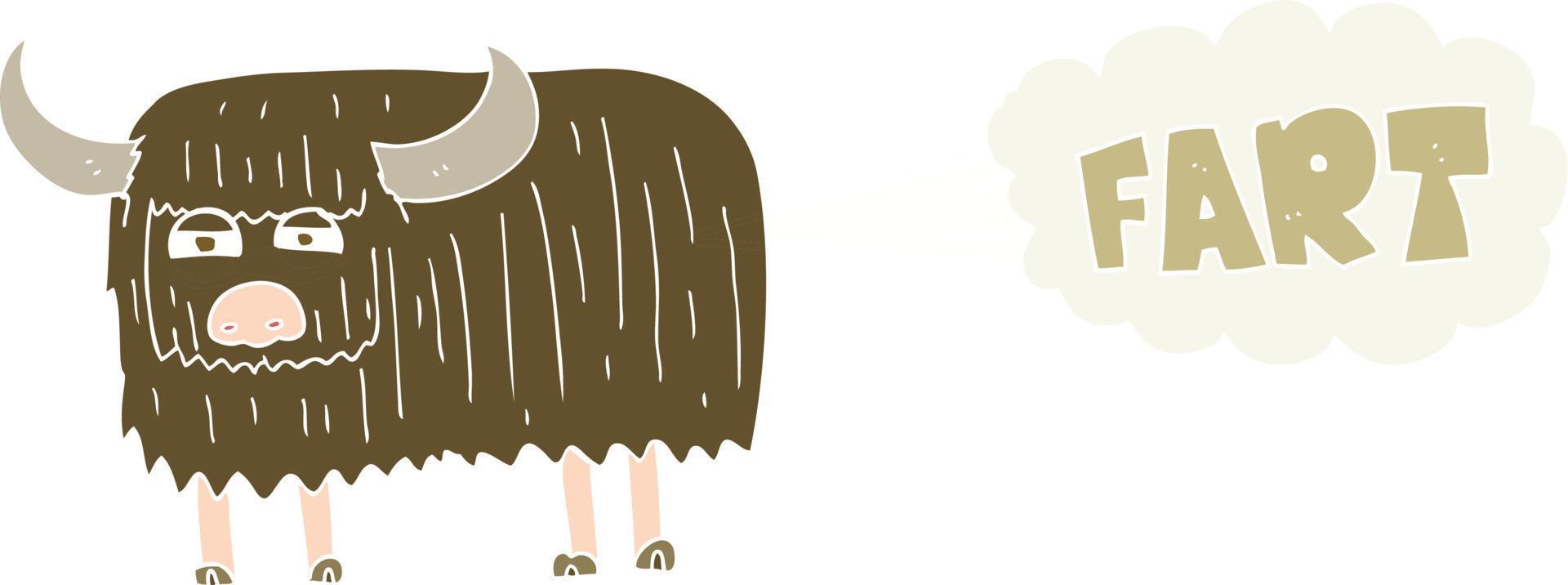 flat color illustration of hairy cow farting vector