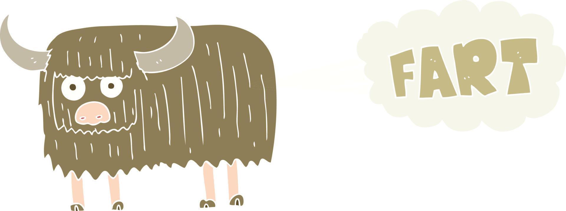 flat color illustration of hairy cow farting vector