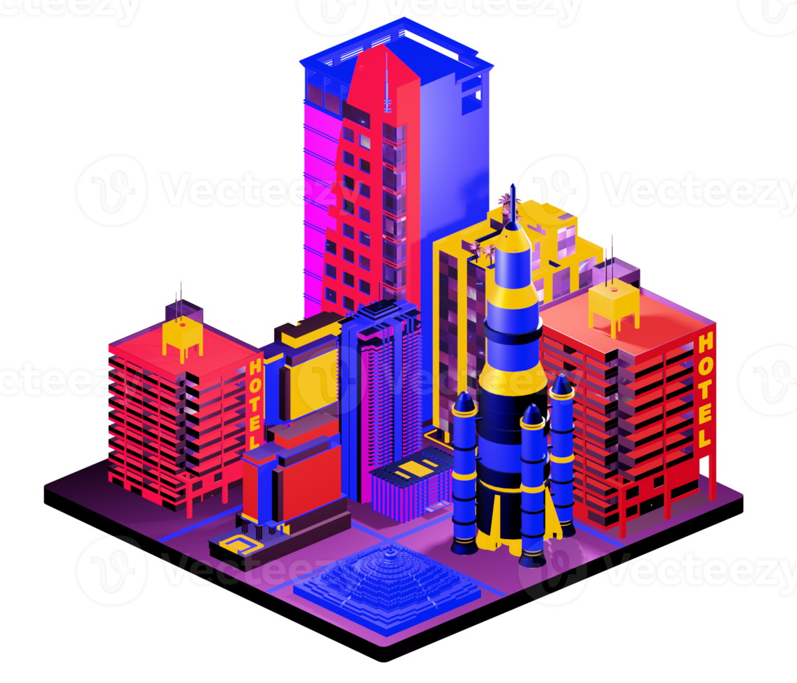 edificio isométrico retro png