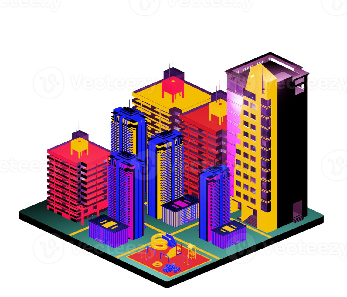 edificio isométrico retro png