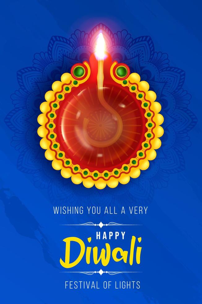 deseos felices de diwali, banner feliz de diwali, diseño de plantilla de publicación en redes sociales con ilustración creativa de diya vector