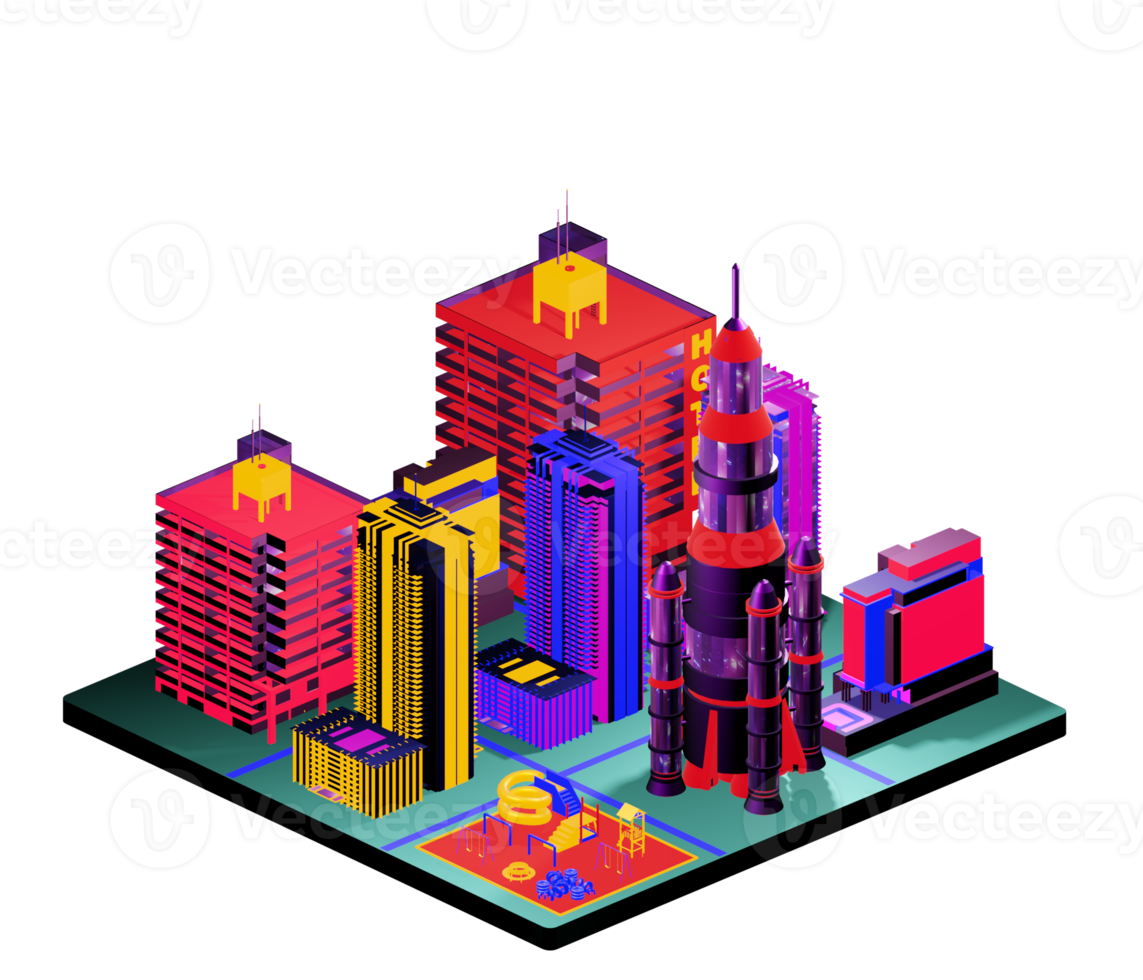 Retro isometric building png