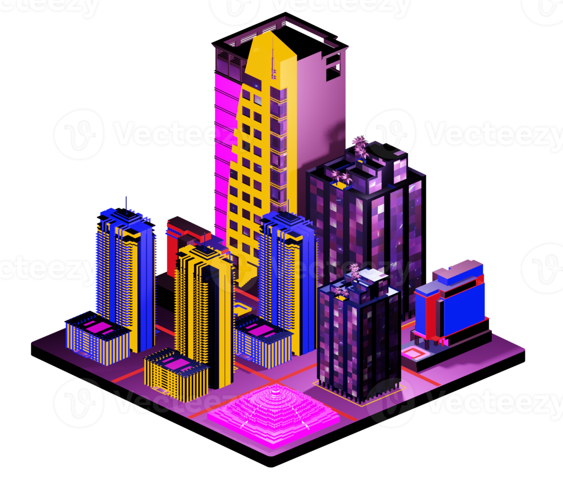 edifício isométrico retrô png