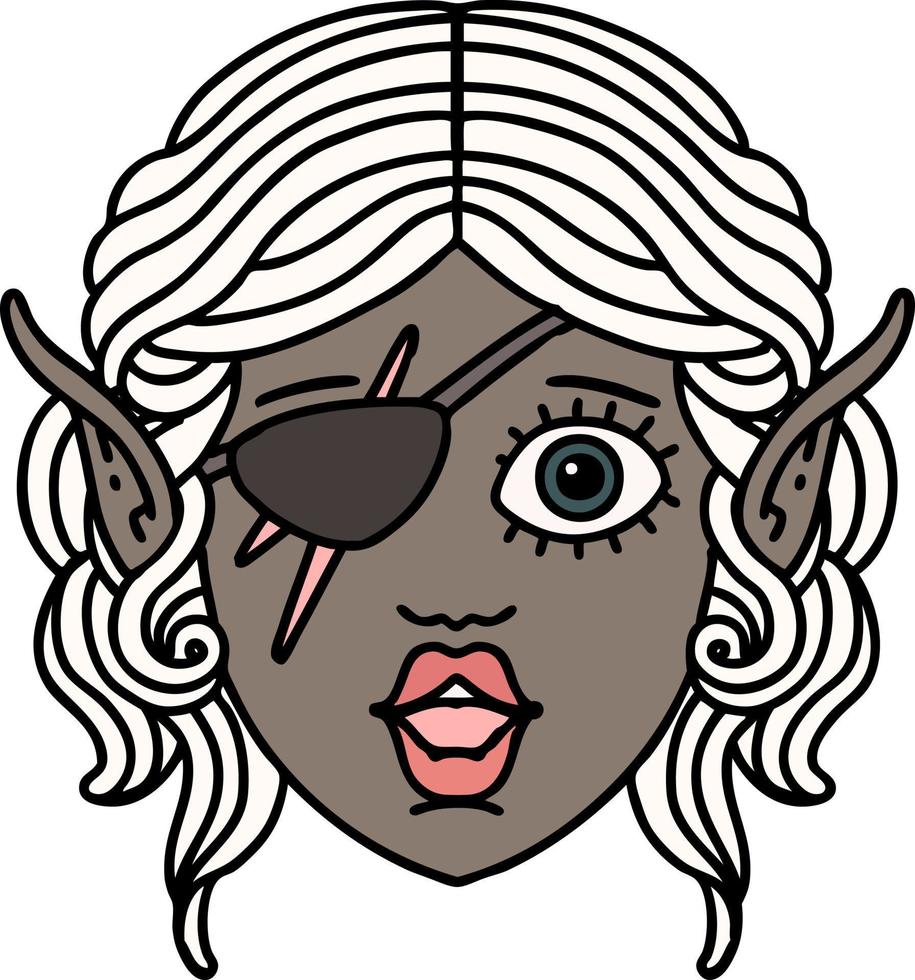 Retro Tattoo Style elf rogue character face vector