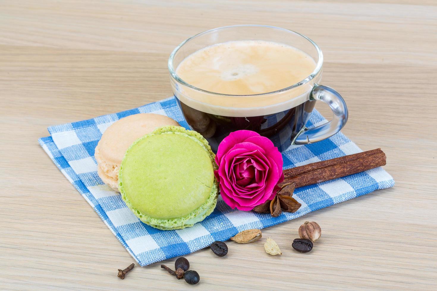 Macaroon delicious on wooden background photo