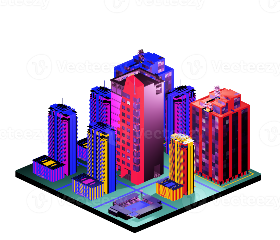 edifício isométrico em estilo retrô png