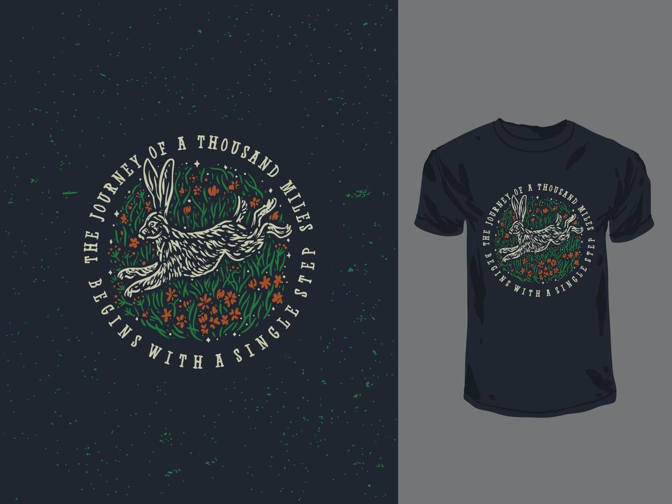 Wild rabbit in the forest vintage style t-shirt design vector
