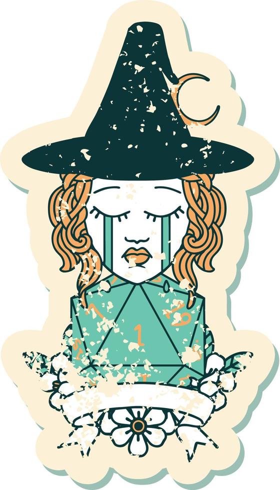 Retro Tattoo Style crying human witch with natural one roll vector