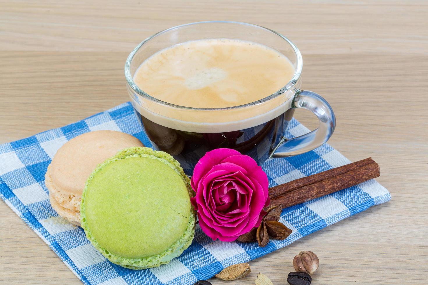 Macaroon delicious on wooden background photo