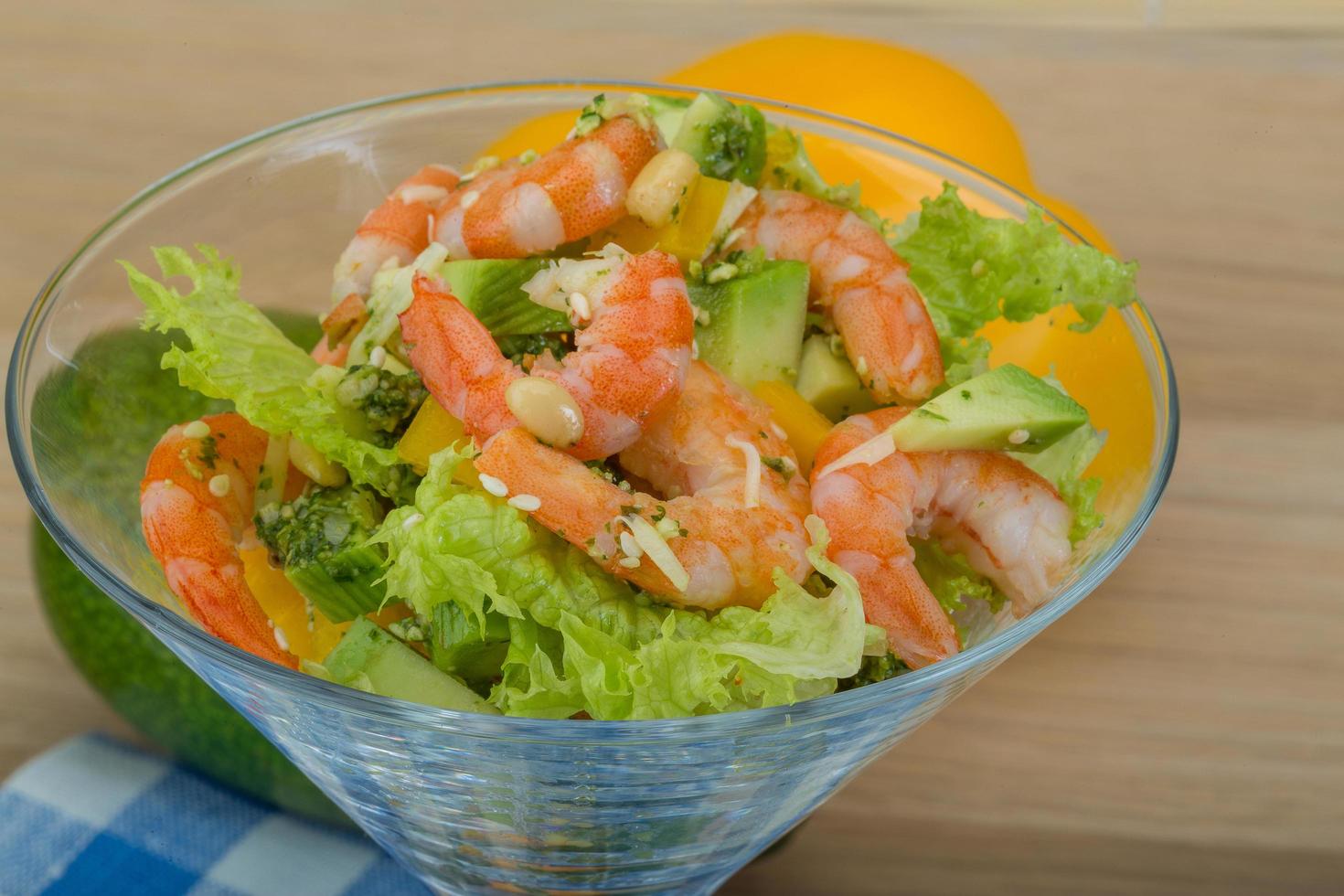 Salad with shrimps and avocado photo