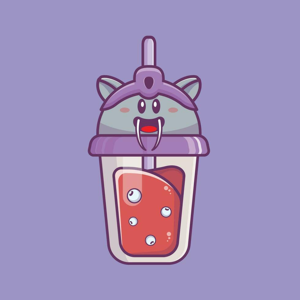 Fresh eyeball blood juice cartoon icon illustration in cute bat cup. Halloween concept. Simple premium design vector