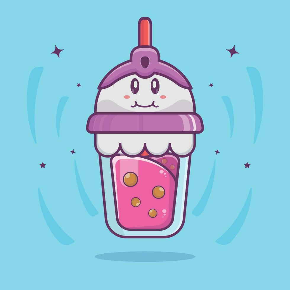 ilustración de icono de dibujos animados de bebida boba en una linda taza fantasma. concepto de Halloween. diseño premium sencillo vector