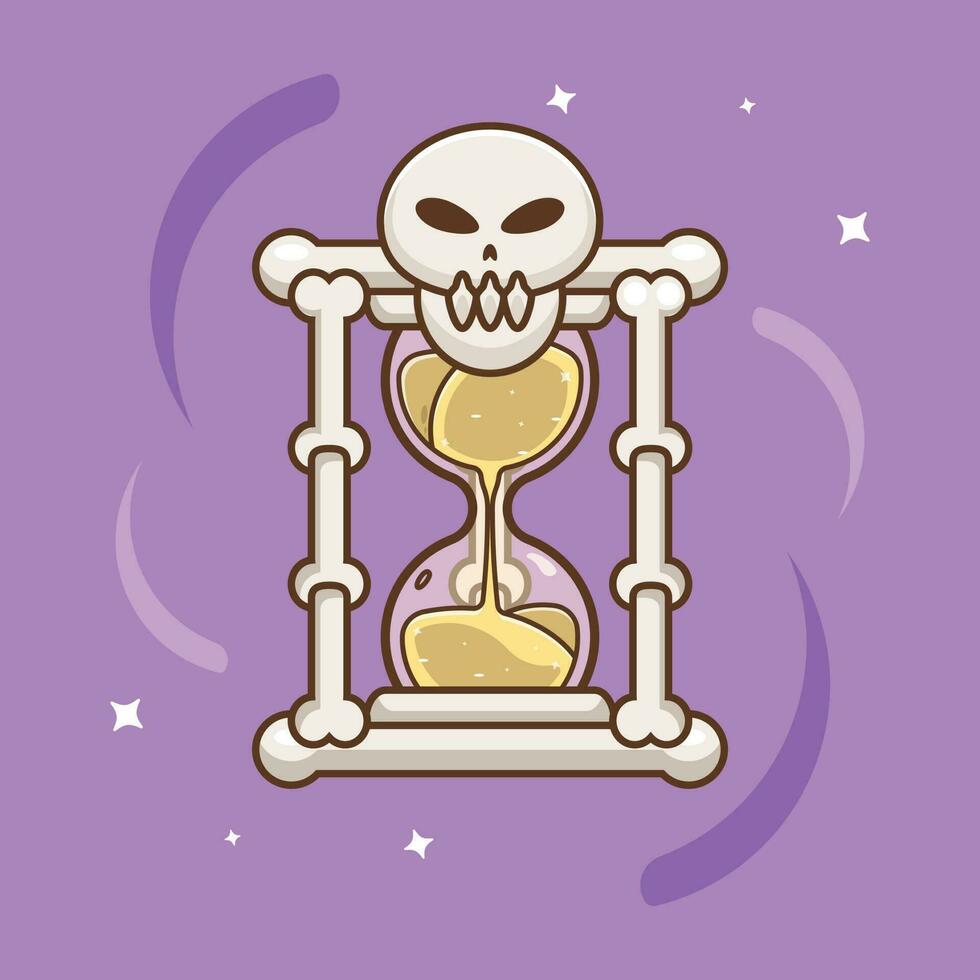 Horror hourglass cartoon icon illustration of skull and bones. Halloween concept. Simple premium design vector