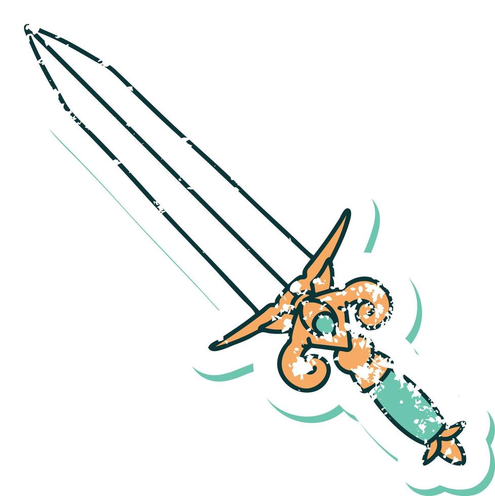 iconic distressed sticker tattoo style image of a dagger vector