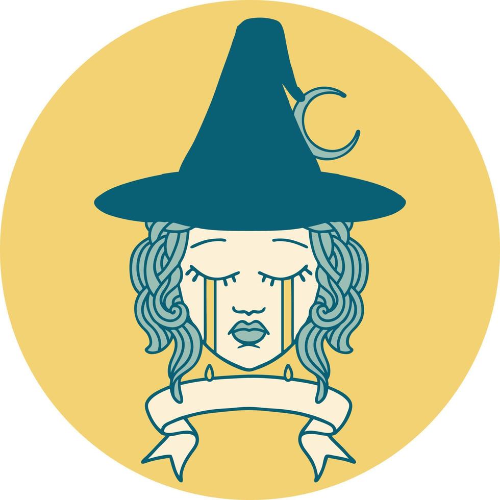 Retro Tattoo Style crying human witch with banner vector