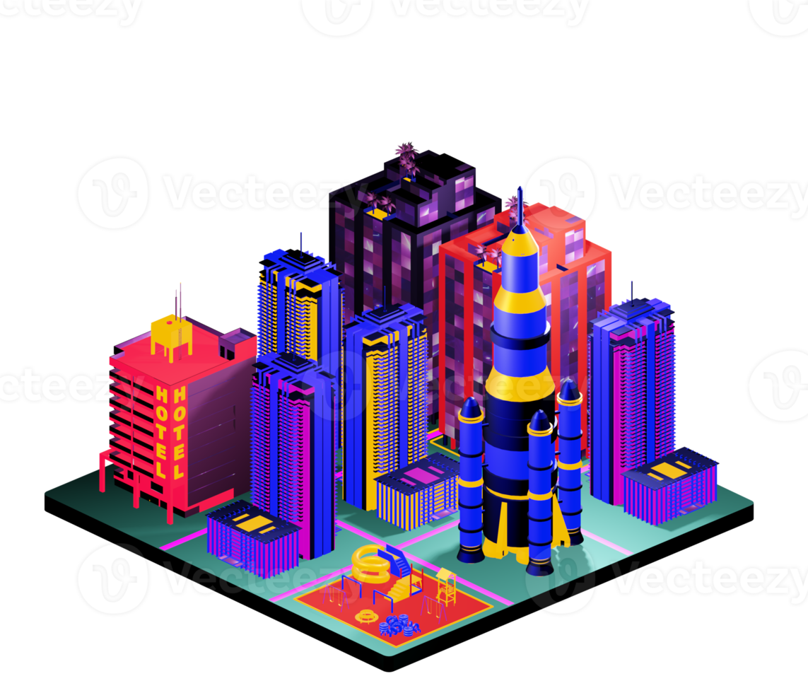 Retro isometric building png