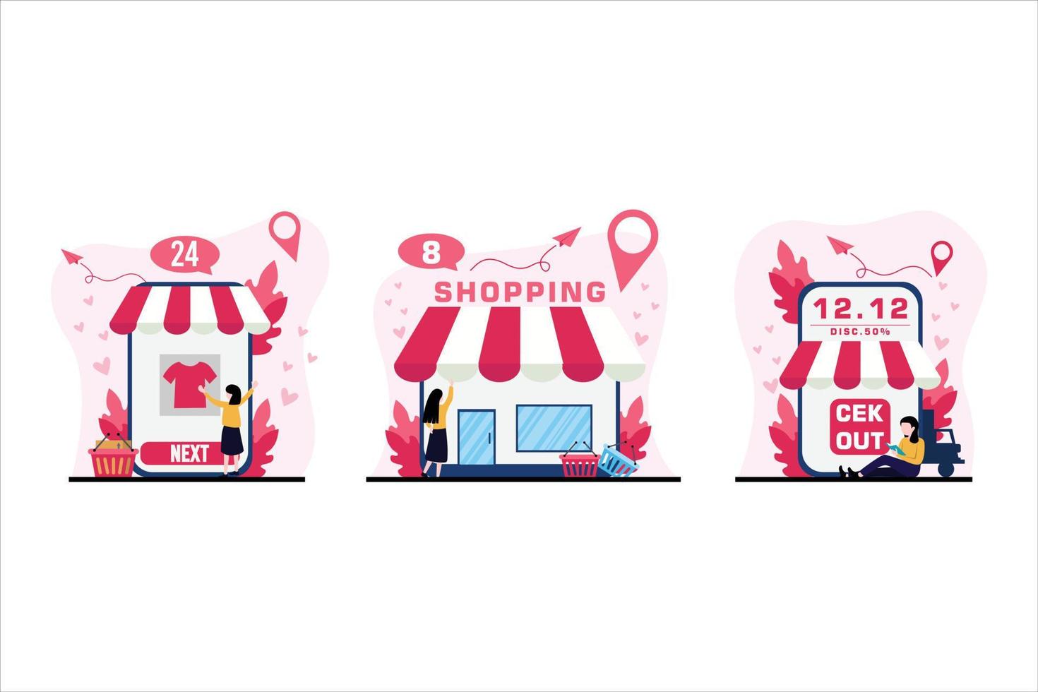 Happy Shopping Flat Bundle Design Illustration vector