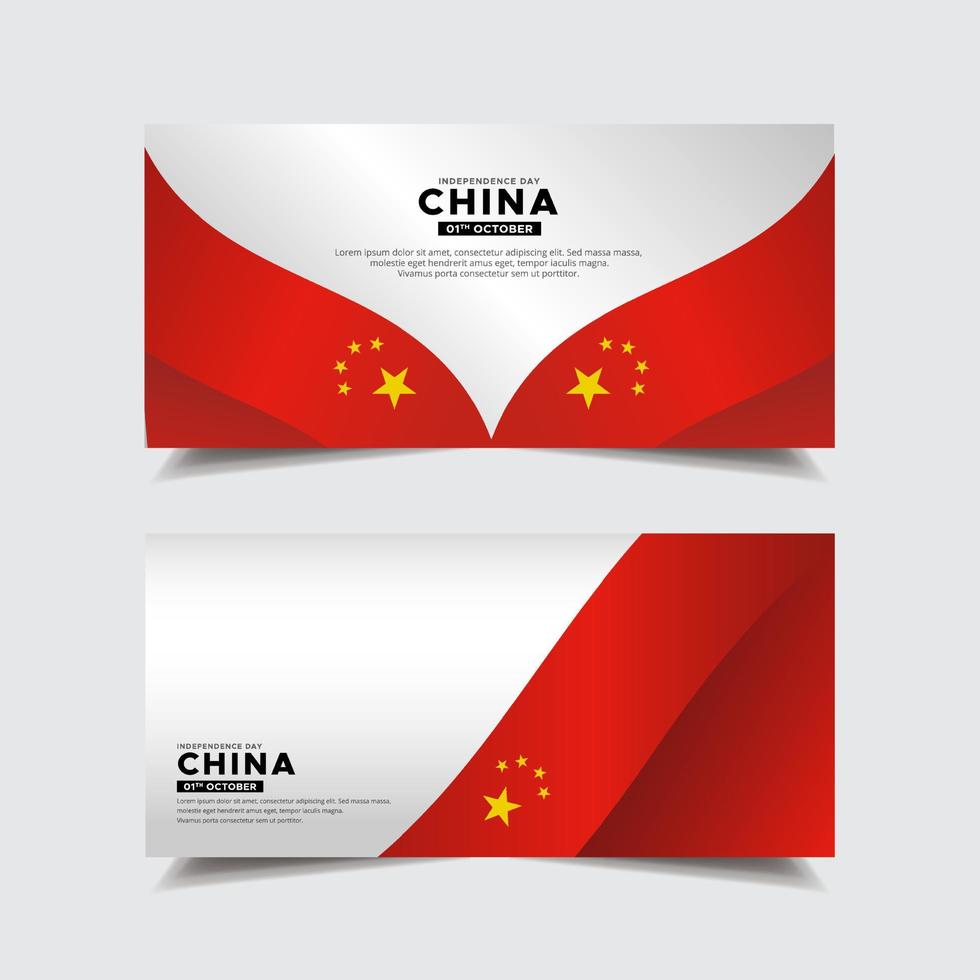 Collection of China independence day design banner. China independence day with wavy flag vector. vector