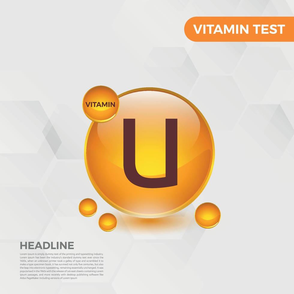 U Vitamin icon Logo Golden Drop, Complex drop. Medical background heath Vector illustration