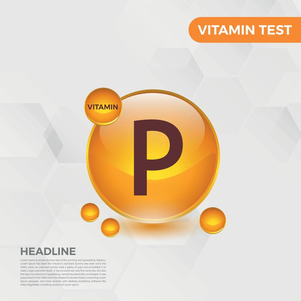 gota de oro del logotipo del icono de vitamina p, gota compleja. ilustración de vector de salud de antecedentes médicos