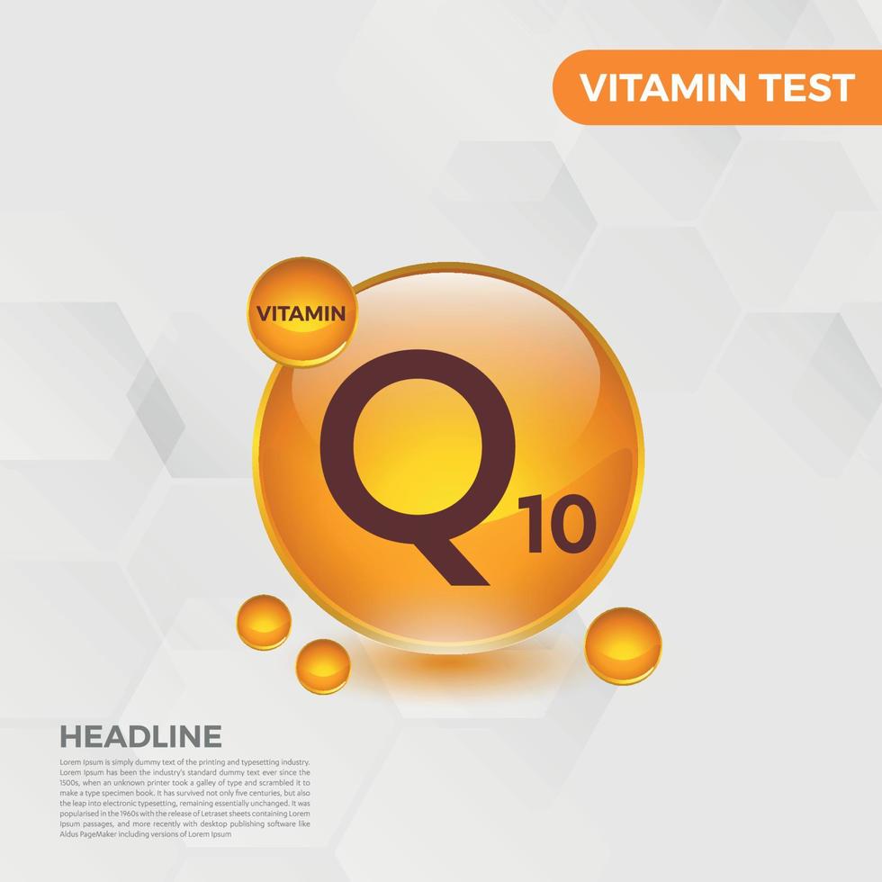 Q10 Vitamin icon Logo Golden Drop, Complex drop. Medical background heath Vector illustration