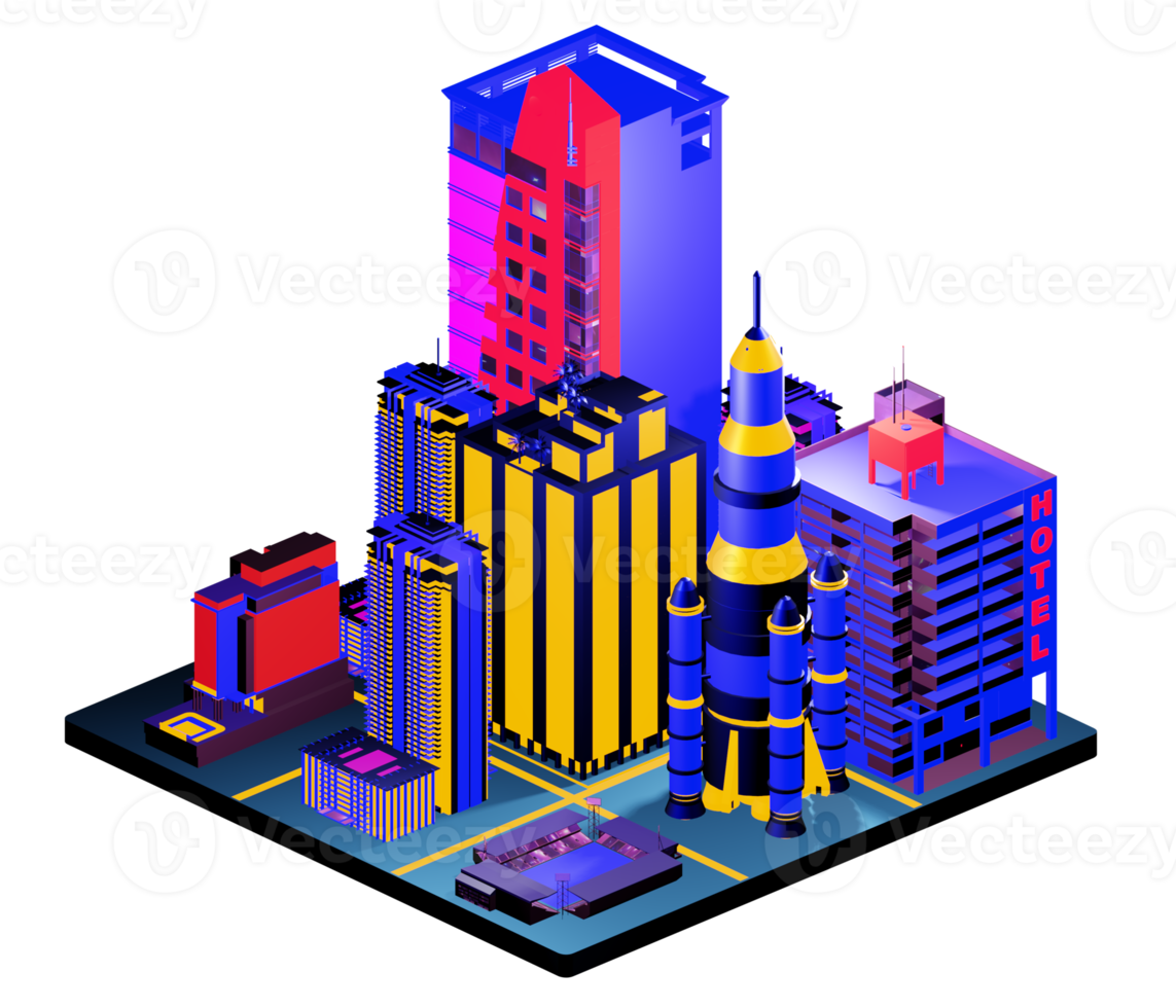 Retro isometric building png