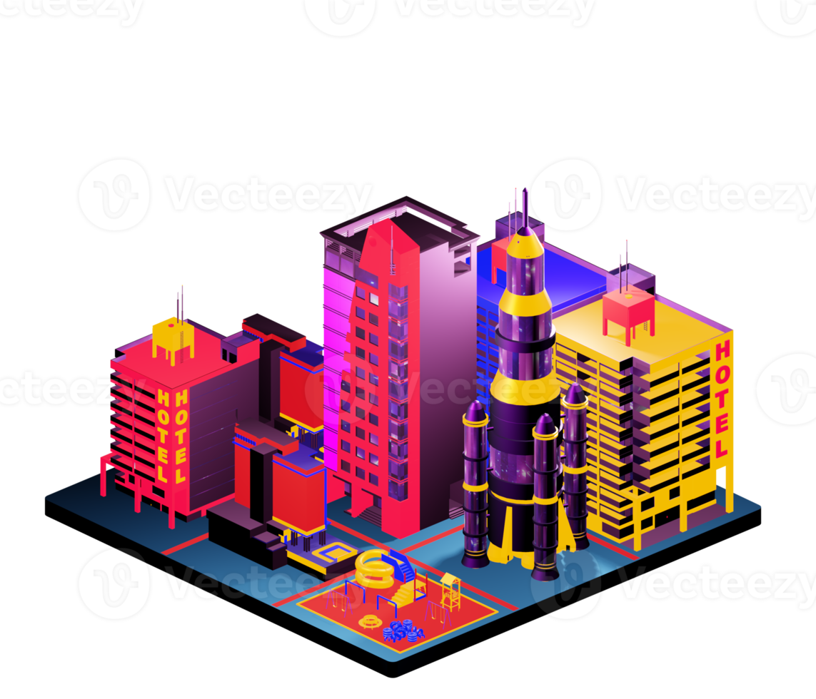 Retro isometric building png