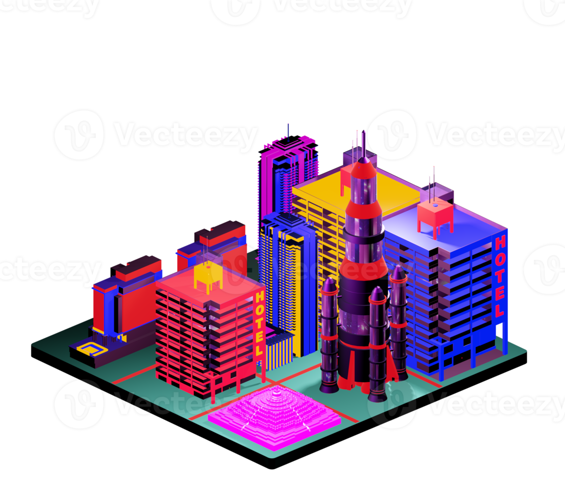 Retro isometric building png