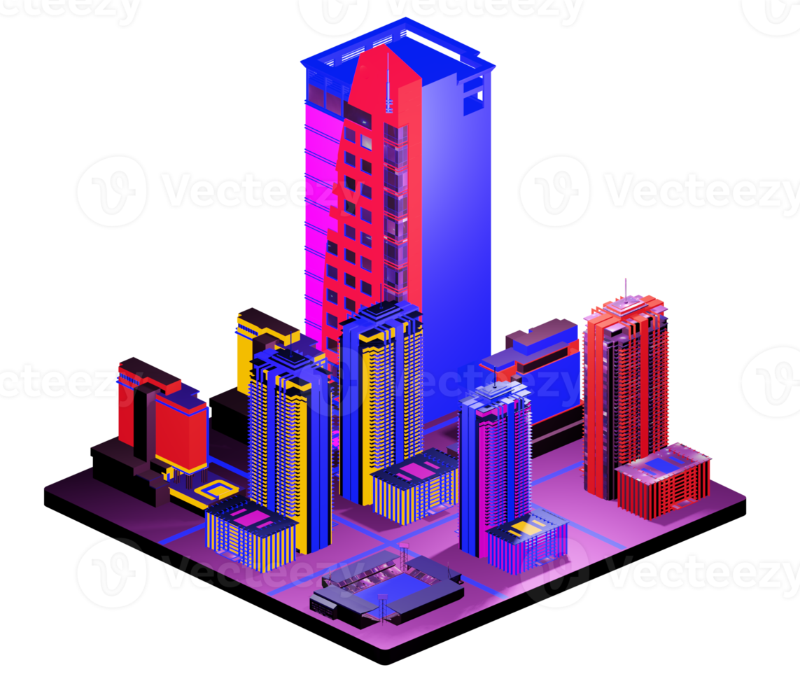 edifício isométrico em estilo retrô png