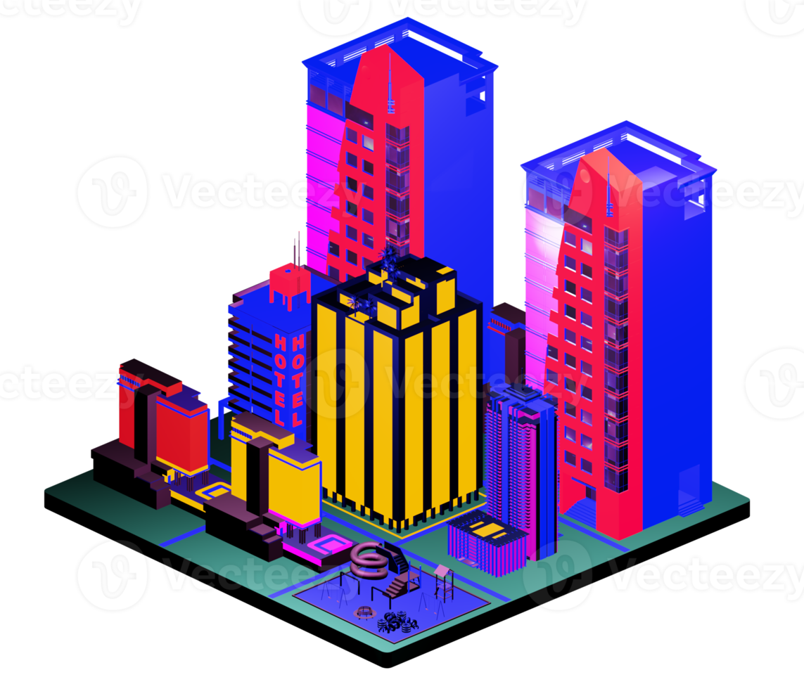 isometrische gebouw in retro stijl png