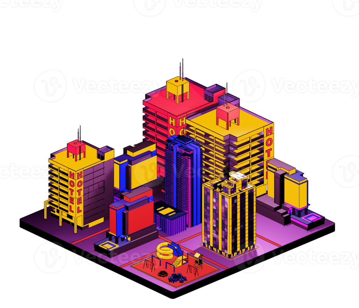 Retro isometric building png