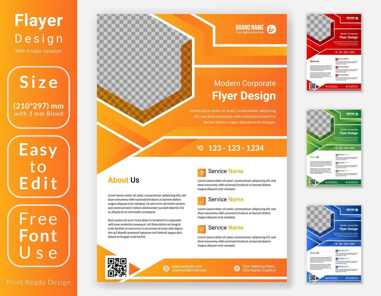 Creative modern business Flyer template design. A4 corporate leaflet design with four color variation. vector