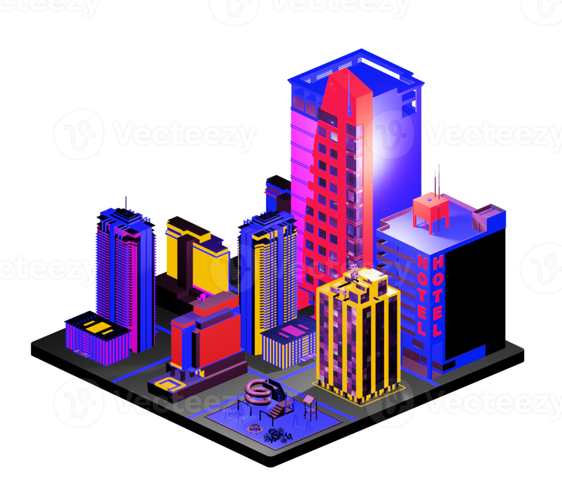 bâtiment isométrique rétro png