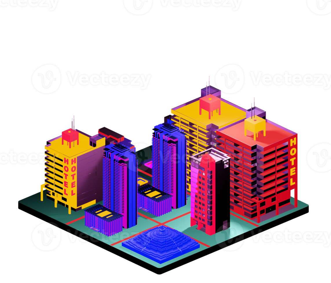 edifício isométrico em estilo retrô png