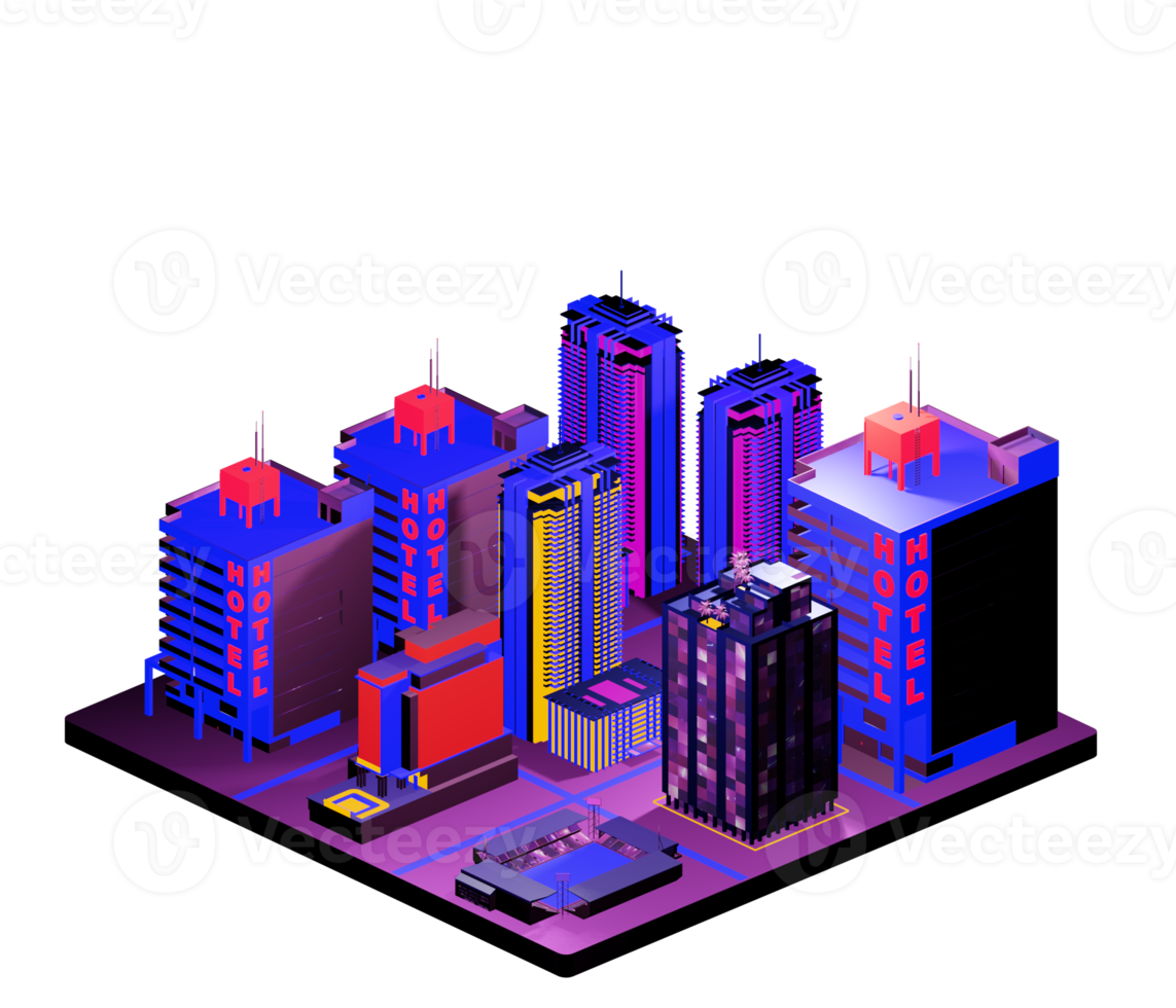 edificio isométrico en estilo retro png