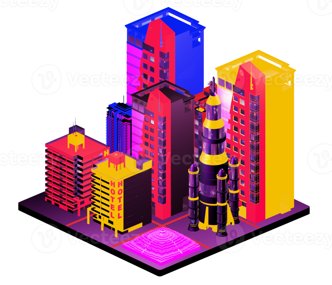Retro isometric building png