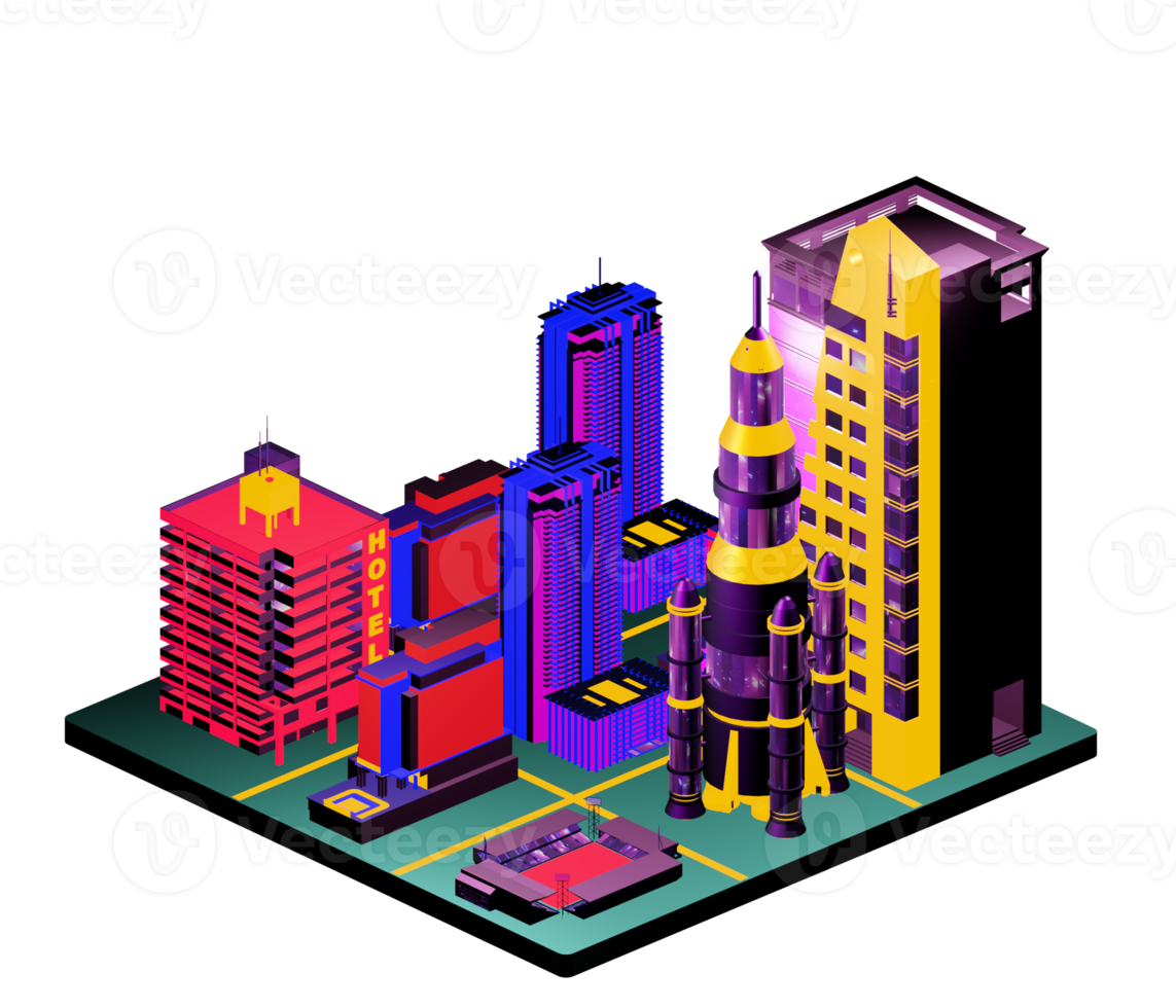 Retro isometric building png