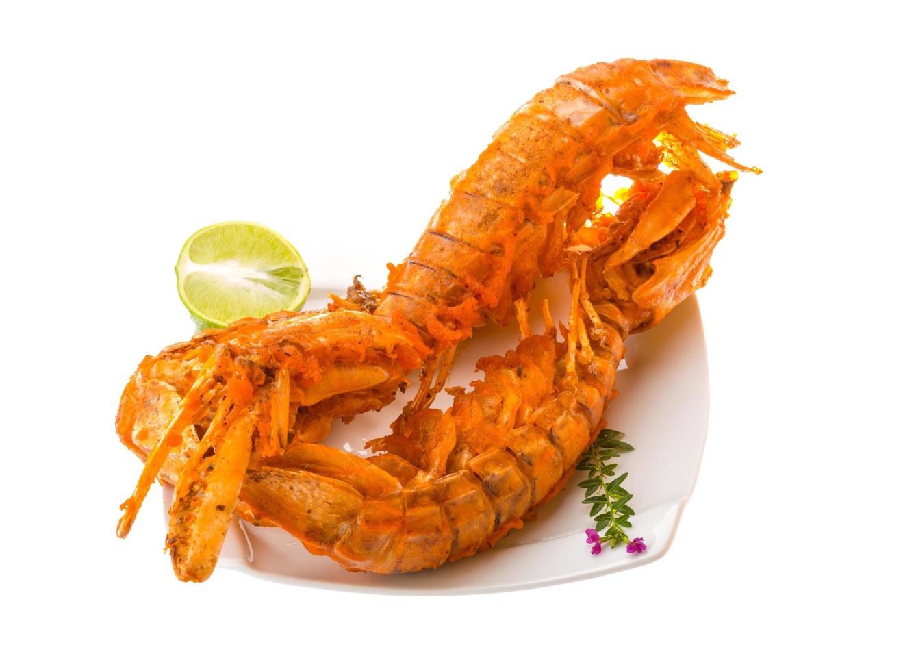 Grilled crawdads on white background photo